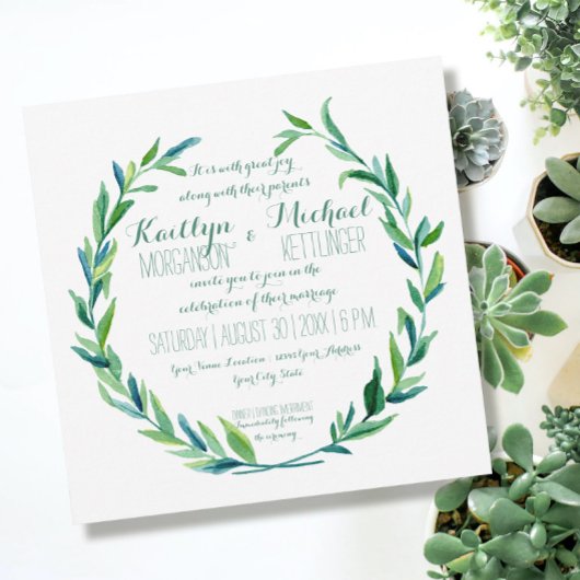 Invitation Laurel Wreath Olive Leaf Branche Carré moderne