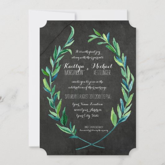Invitation Laurel Wreath Olive Leaf Branche Chalboard Moderne (Devant)