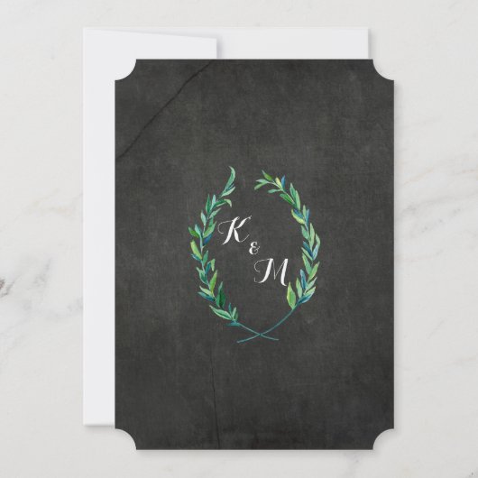 Invitation Laurel Wreath Olive Leaf Branche Chalboard Moderne (Dos)