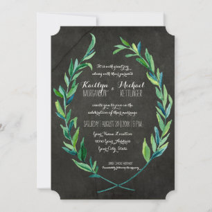 Invitation Laurel Wreath Olive Leaf Branche Chalboard Moderne