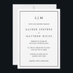 Invitation Lauren Black and White Elegant Mariage espagnol<br><div class="desc">Faire-part de mariage espagnole simple avec un design moderne mais élégant avec votre monogramme à deux lettres en haut et vos détails entourés d'une fine bordure. Tout le texte est en noir, sur un arrière - plan blanc et l'arrière est en noir solide. Les polices et les couleurs arrière -...</div>