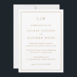 Invitation Lauren Gold Monogramme Elégante Réception de maria<br><div class="desc">Faire-part Mariage simple avec réception seulement invitation avec un design moderne mais élégant avec votre monogramme de deux lettres en haut et vos détails entourés d'une fine bordure. Tout le texte est dans un faux or, sur un arrière - plan blanc et l'arrière est noir solide. Les polices et les...</div>
