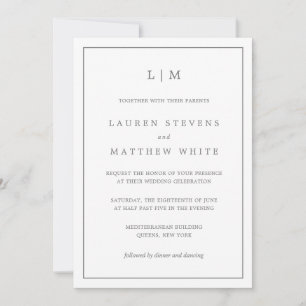 Invitation Lauren Grey Monogramme Mariage élégant