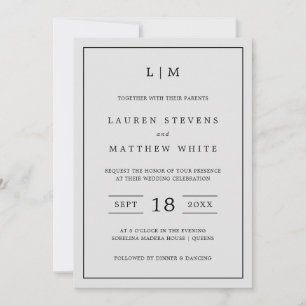 Invitation Lauren Silver Monogramme Mariage élégant