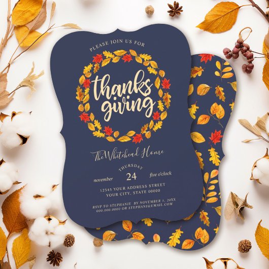 Invitation L'automne de la Marine de Thanksgiving laisse des 