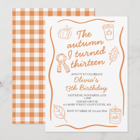 Invitation L'automne de mes treize ans d'anniversaire (Devant / Derrière)