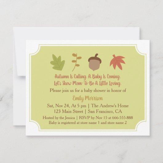 Invitation L'Automne Fait Appel, Baby shower Automne Invitati (Devant)