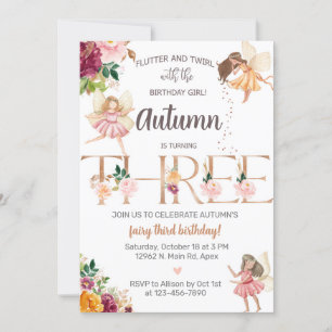 Invitation L'automne fée fille de troisième anniversaire invi