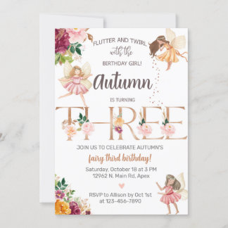 Invitation L'automne fée fille de troisième anniversaire invi