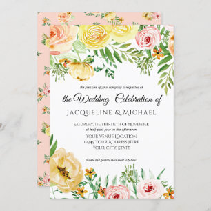 Invitation L'automne floral moderne W rougissent feuille rose