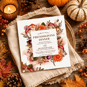 Invitation L'Automne Florale Feuille Champagne Thanksgiving D