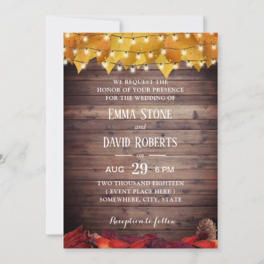 Invitation L'automne laisse le Mariage de automne Rustic Stri (Devant)