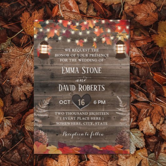 Invitation L'automne laisse un Mariage de automne de lanterne