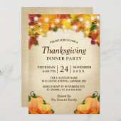 Invitation L'Automne Lights Burlap Thanksgiving Dîner (Devant / Derrière)