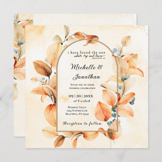 Invitation L'automne orange brûlé tout en un Mariage chrétien (Devant / Derrière)