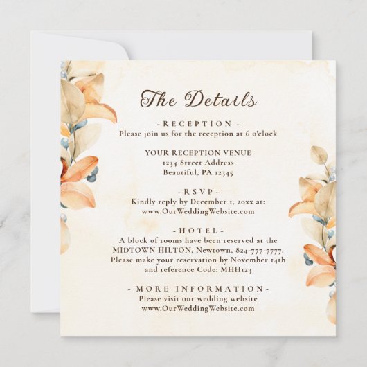 Invitation L'automne orange brûlé tout en un Mariage chrétien (Dos)