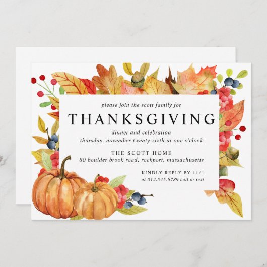 Invitation L'automne part Citrouille Thanksgiving Dîner Invit (Devant / Derrière)