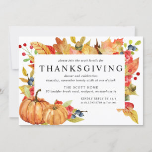 Invitation L'automne part Citrouille Thanksgiving Dîner Invit