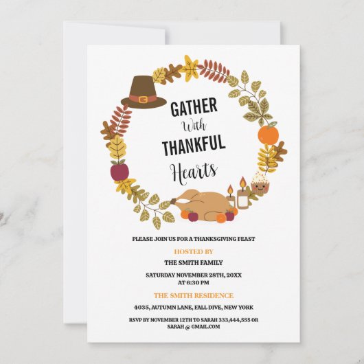 Invitation L'automne part Wreath Thanksgiving Dîner (Devant)