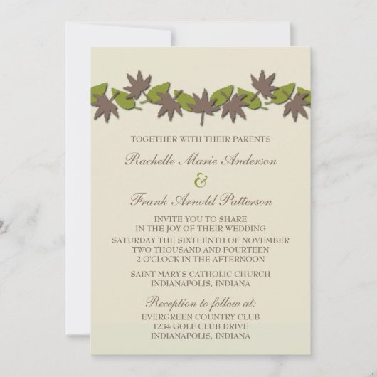 Invitation L'automne quitte la frontière de mariage Invitatio (Devant)