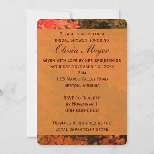 Invitation L'automne quitte l'invitation d'une nuptiale Maria (Dos)