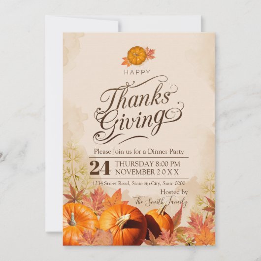 Invitation L'automne quitte Thanksgiving (Devant)