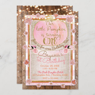 Invitation L'automne rose Citrouille quitte le premier annive