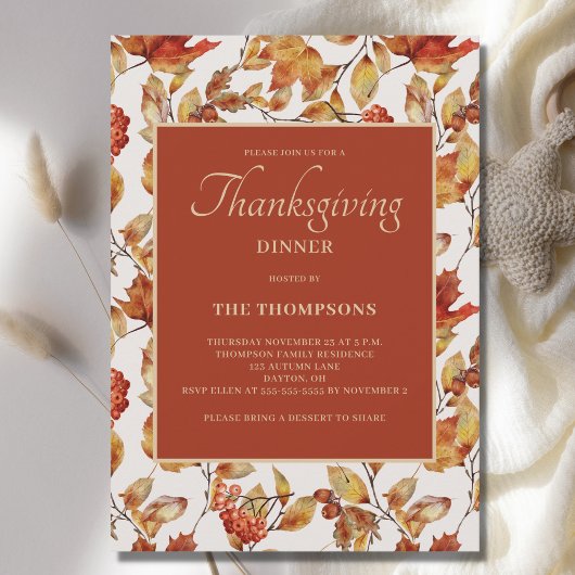 Invitation L'Automne Russe quitte Thanksgiving Dîner