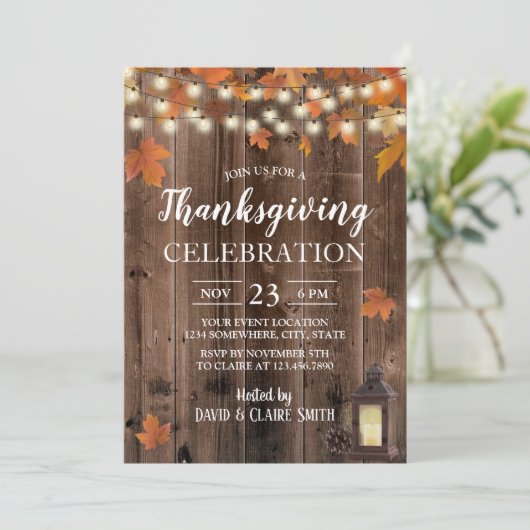 Invitation L'automne rustique de Thanksgiving quitte Lanterne (Debout devant)