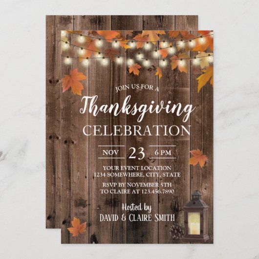 Invitation L'automne rustique de Thanksgiving quitte Lanterne (Devant / Derrière)