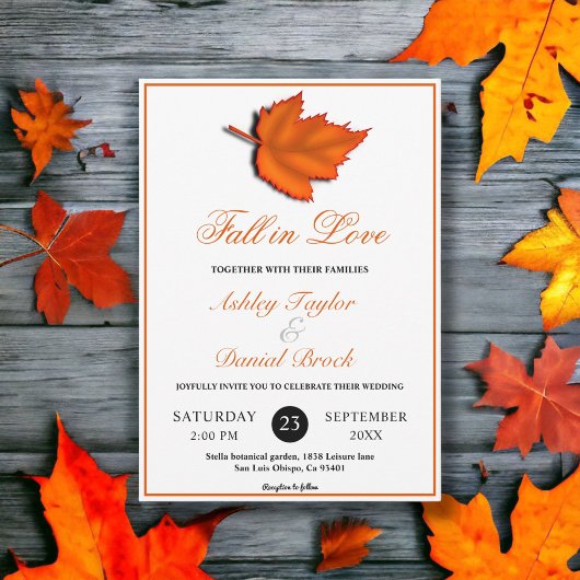 Invitation L'automne rustique élégant laisse chic Mariage de 