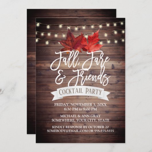 Invitation L'Automne Rustique quitte Thanksgiving Cocktail Pa (Devant / Derrière)