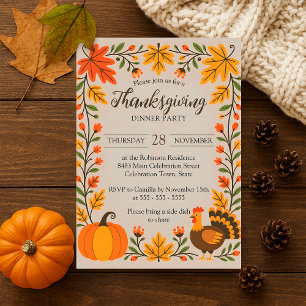 Invitation L'Automne Rustique Whimsical quitte Thanksgiving D