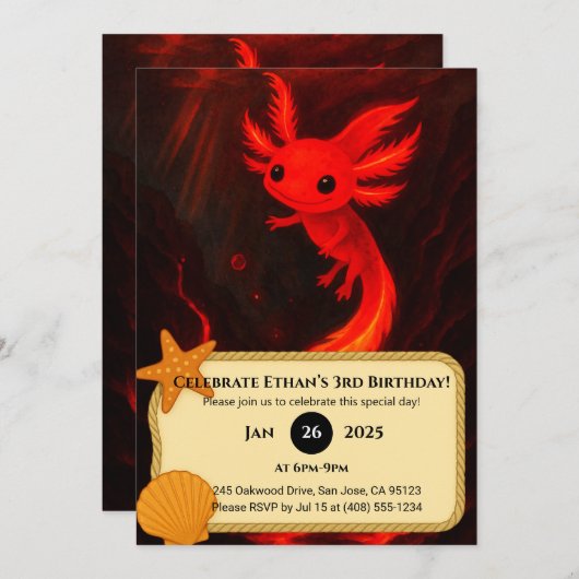 Invitation Lava Axolotl à Fiery Abyss Anniversaire (Devant / Derrière)