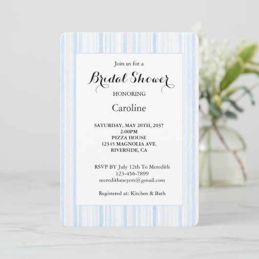 Invitation Lavage Bleu Blanc Rayures Shower de Mariée (Debout devant)
