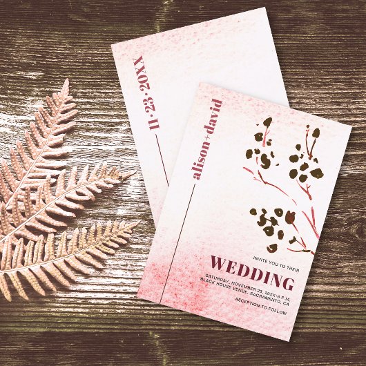 Invitation Lavage d'aquarelle et branche mariage japonais