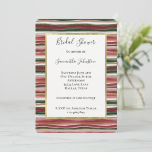 Invitation Lavage de brosse rouge rose vert or bandes de mari