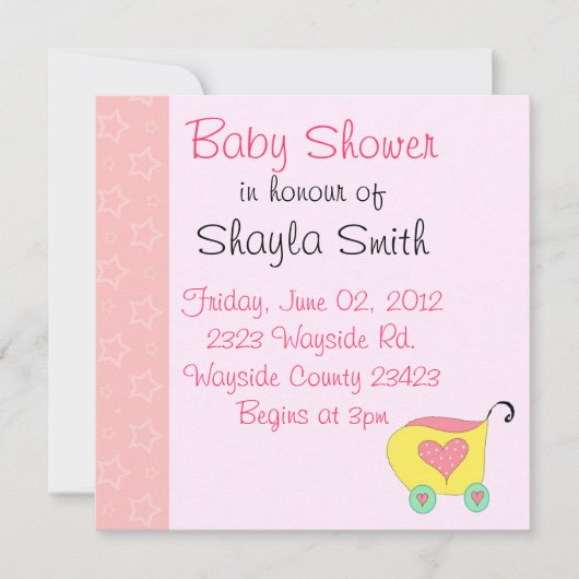 Invitation Lavage de Buggy Bébé Rose (Devant)