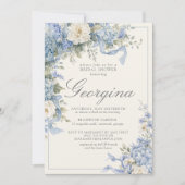 Invitation Lavage de Mariée Hydrangea Bleu Poudre Monogramme (Devant)