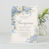 Invitation Lavage de Mariée Hydrangea Bleu Poudre Monogramme (Debout devant)