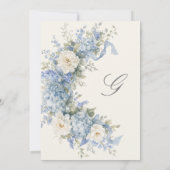 Invitation Lavage de Mariée Hydrangea Bleu Poudre Monogramme (Dos)