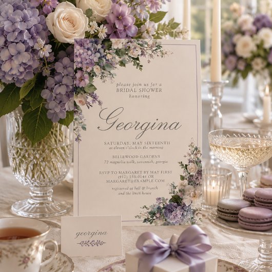 Invitation Lavage Hydrangea Monogramme Blanc Mariage