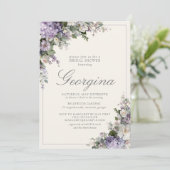 Invitation Lavage Hydrangea Monogramme Blanc Mariage (Debout devant)