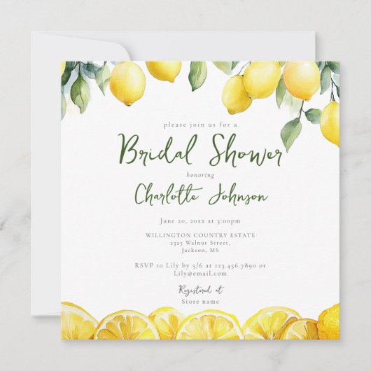 Invitation Lavage Moderne Citron Citron Bridal Shower (Devant)