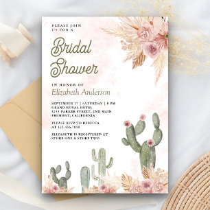 Invitation Lavage Rose Floral Boho Pampas Cactus Mariage