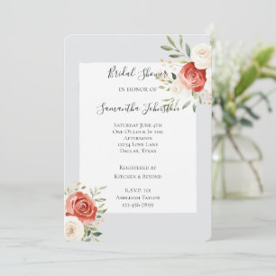 Invitation Lavages Romantiques Roses Grises Rouges Crème pour