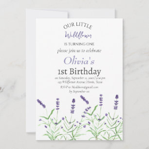 Invitation Lavande 1er Anniversaire Fille Violet Floral