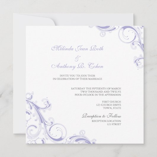 Invitation Lavande à balayage Filigree (Devant)