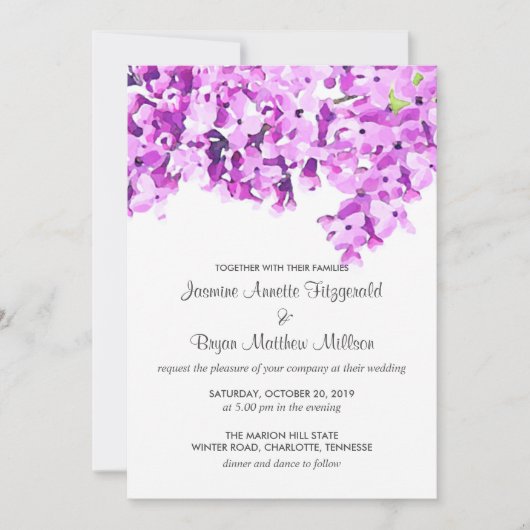 Invitation Lavande Aquarelle Fleurs Mariage moderne (Devant)