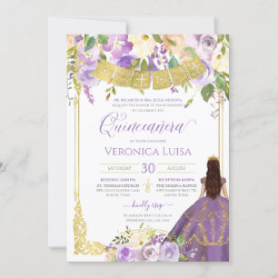 Invitation Lavande Aquarelle violette Florale Or Quinceanera